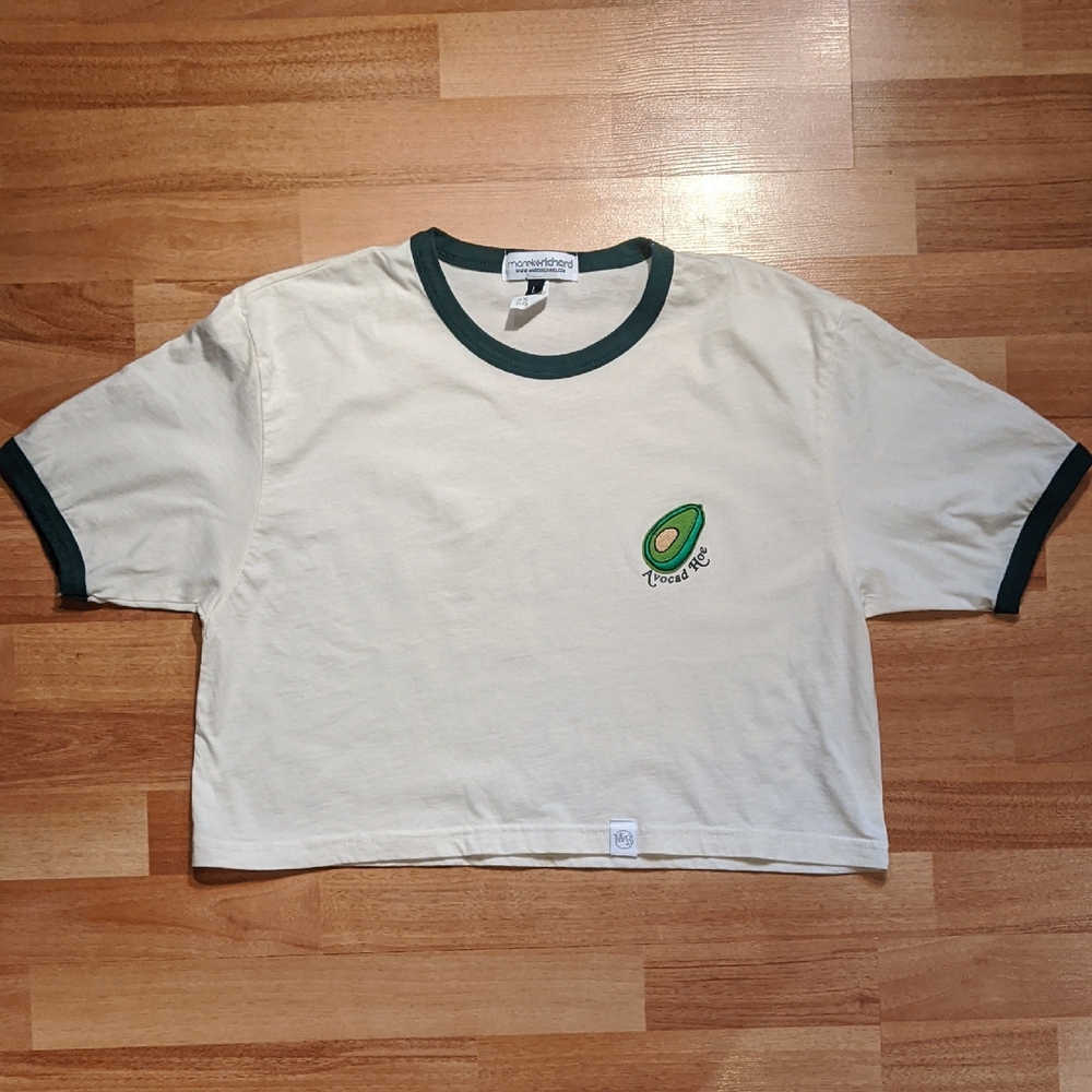 AvocadHoe Embroidered Cropped Tee-Cream